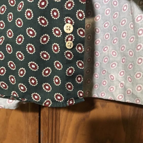 Tommy Hilfiger XL Oxford Button-Down Green Print‎ Shirt Pocket Flag & Crest Logo - Picture 7 of 12